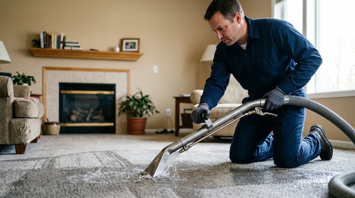 Water damage restoration technician working near Fulton, IN